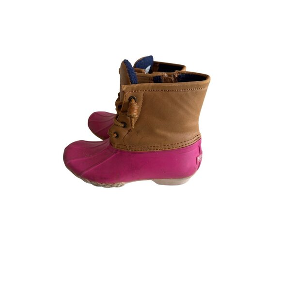 Sperry Girls Saltwater Pink & Tan Waterproof Duck Boots Size 13 US Fleece Lining - Picture 3 of 8